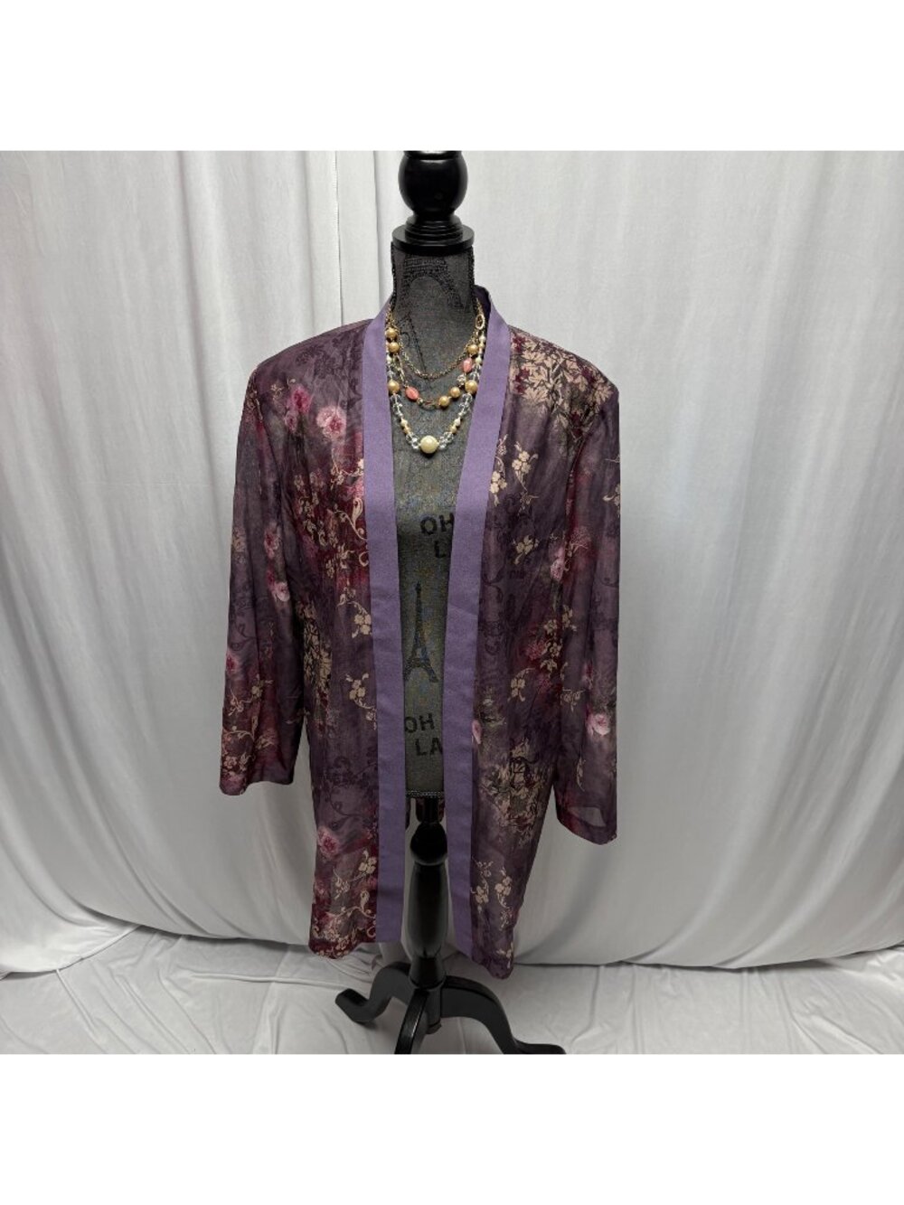 Pride and Joy Sheer Floral Open Front Jacket Womens Size 22W Purple Lightweight